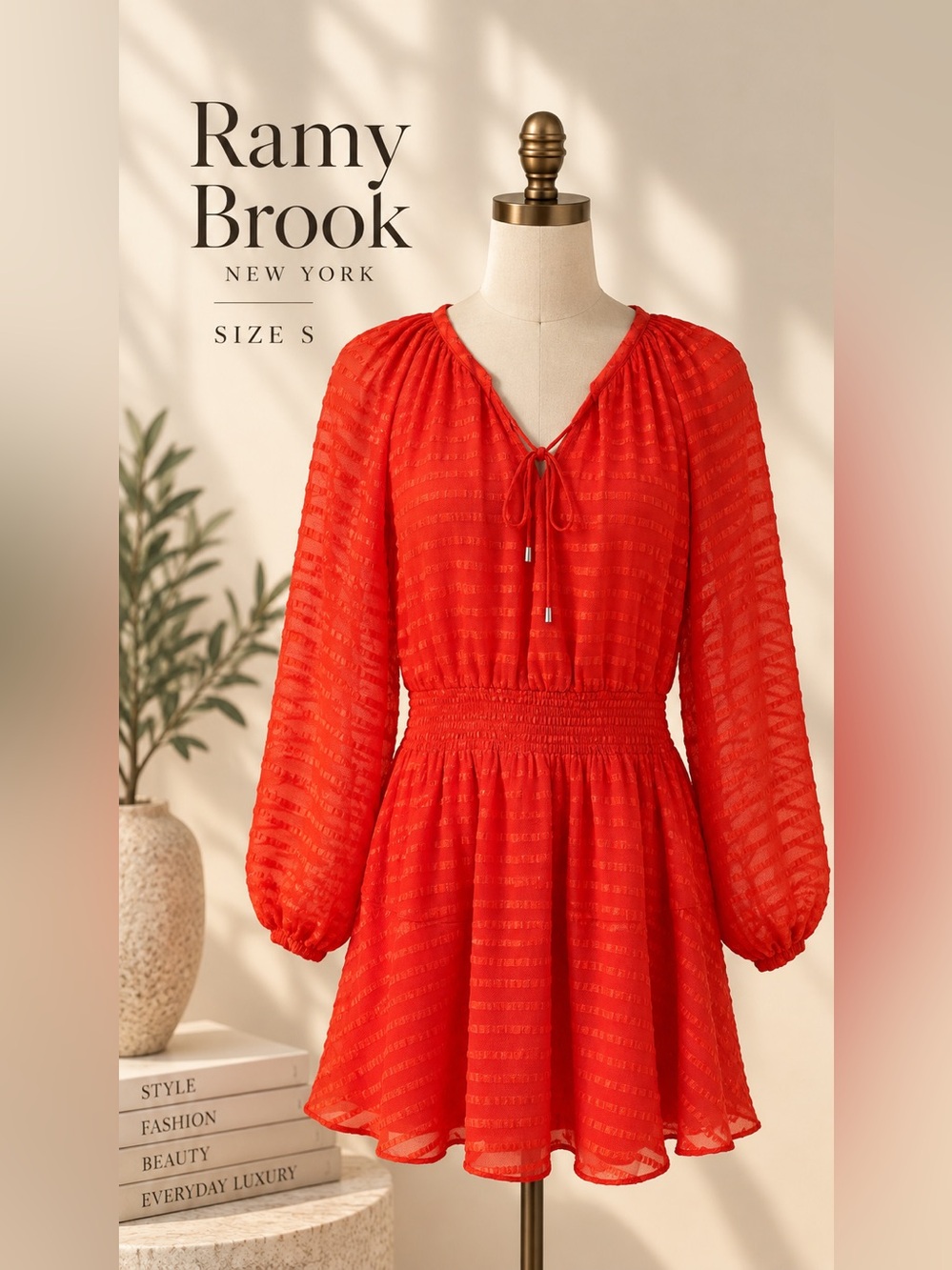 Ramy Brook Tange Textured Long Sleeve Mini Dress Size S NWT